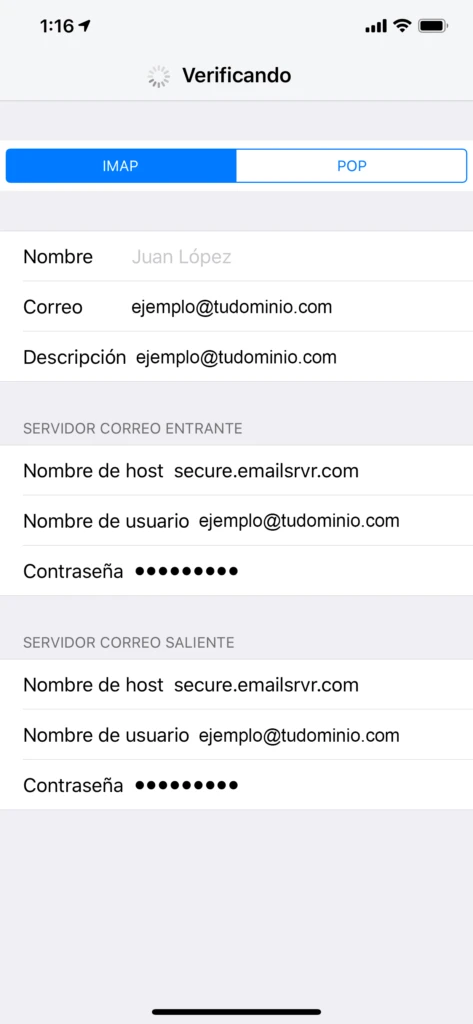 Configuración de otro correo para iOS